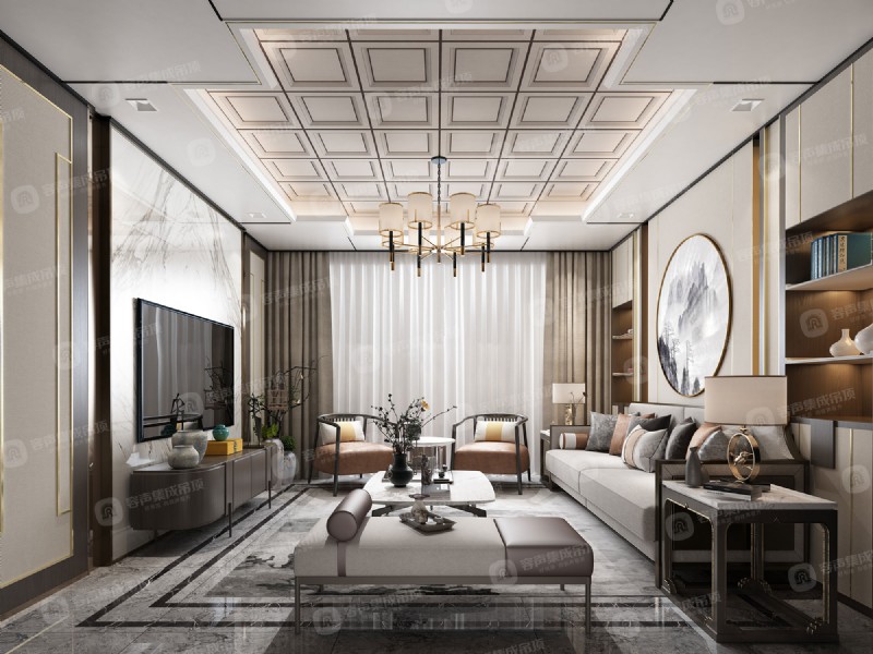 容聲集成吊頂大板中式客廳效果圖 容聲集成吊頂大板中式客廳效果圖