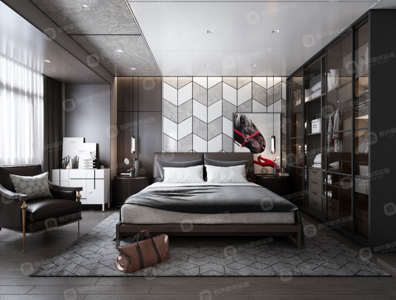 容聲集成吊頂大板美式工業(yè)臥室效果圖