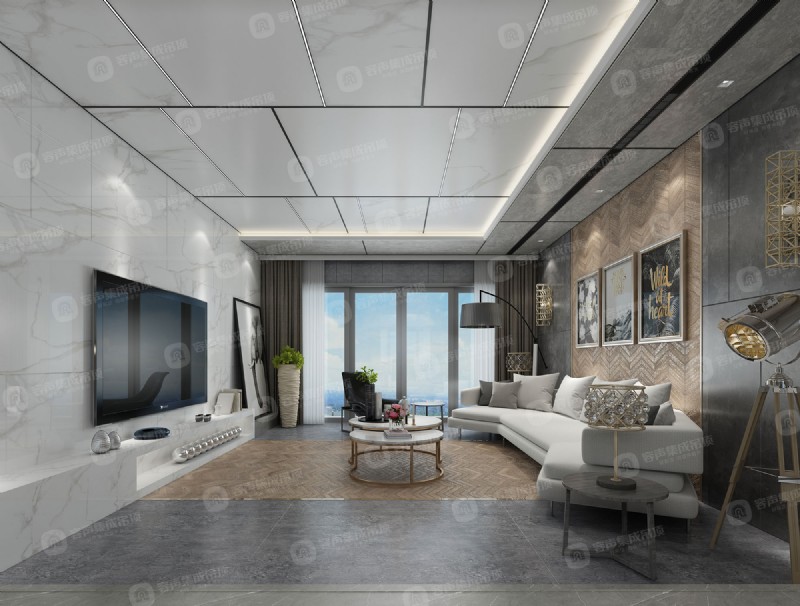 容聲集成吊頂大板美式工業(yè)客廳效果圖